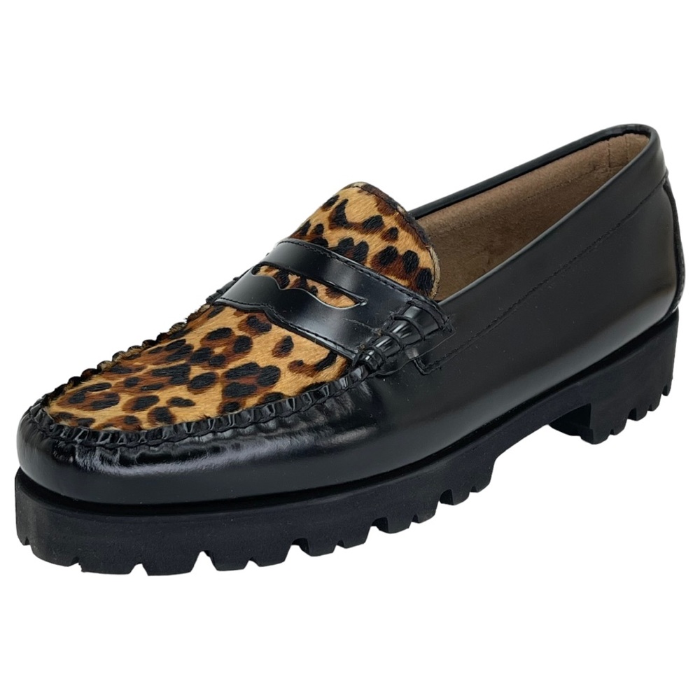 G.H. Bass Whitney Black Leather Leopard Calfskin Womens Penny Loafers Size 11M